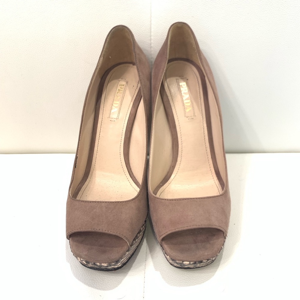 Prada Python Suede Open Toe Heels Sz 40 - image 2